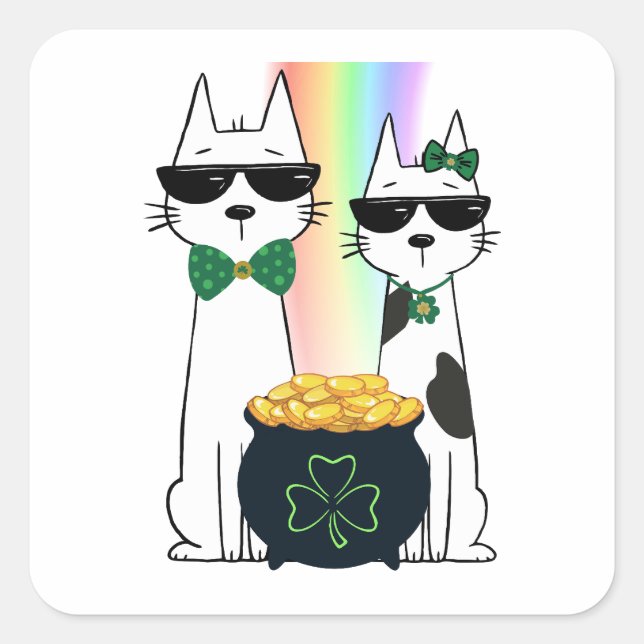Cool Cats with Pot of Gold Square Sticker (Front)