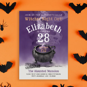 Cool Cauldron Purple Magic Witch Birthday Party Invitation