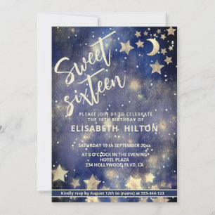 Cool Celestial moon and stars sweet sixteen Invitation