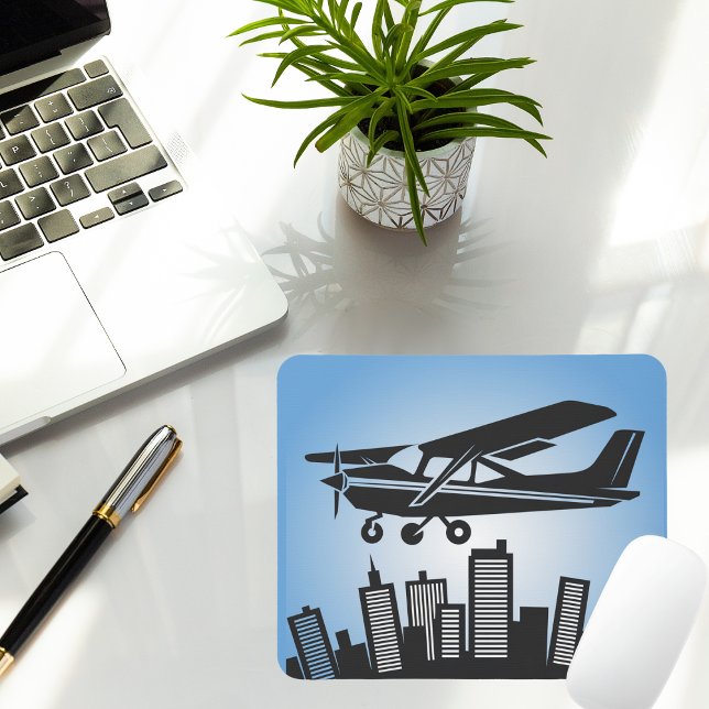 Cool Cessna flying in blue sky over city,Aviation  Mouse Pad (Creator Uploaded)