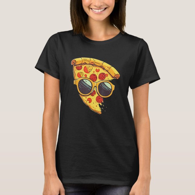 Cool Cheesy Pepperoni Pizza Wearing Sunglasses T-Shirt (Front)