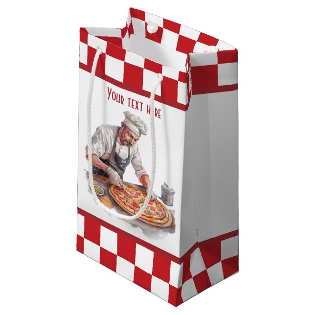 Cool chef baking pizza party small gift bag (Front Angled)