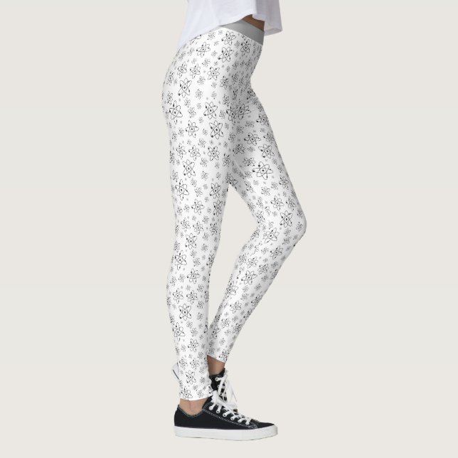Cool Chemistry Atom Science Black White Pattern Leggings (Right)