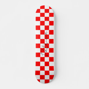 Cool Chequerboard Pattern Red Skateboard