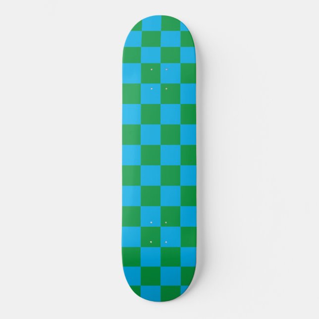 Cool Chequered (chequered) Green and Blue pattern  Skateboard (Front)