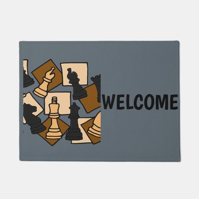 Cool Chess Game Pieces Abstract Art Doormat (Front)