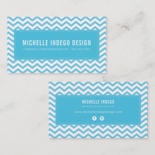 COOL CHEVRON PATTERN preppy modern aqua blue Business Card (Front/Back)