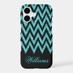 Cool chevron zigzag peacock blue faux glitter