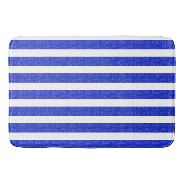 Cool Chic Blue Geometric Stripes Bath Mat (Front)