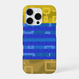 Cool Chic Blue Gold Geometric Stripes iPhone 16 Pro Case