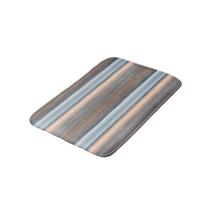 Cool Chic Brown Slate Blue Grey Stripes Art Bath Mat