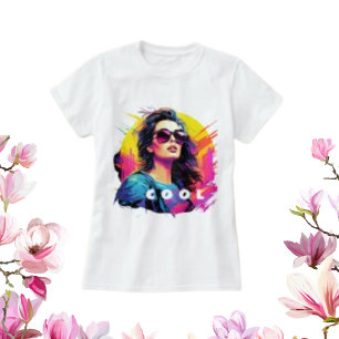 Cool Chic Colourful Girl Sunglass Cool Word T-Shirt