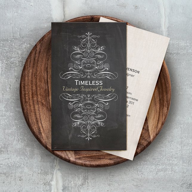 Cool Chic Vintage Rustic Black Chalkboard Business Card (Creator Uploaded)
