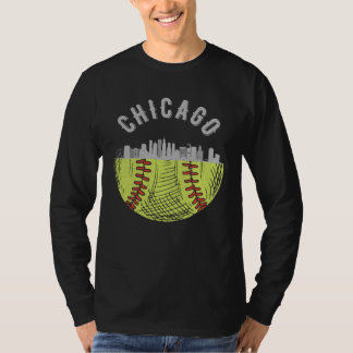 Cool Chicago Illinois IL Skyline Softball Fan City T-Shirt