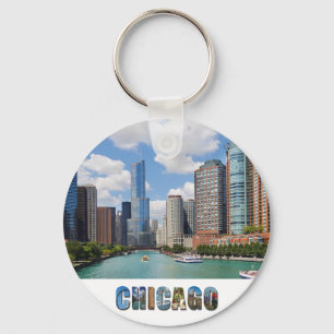 Cool Chicago River Skyline Photo Key Ring