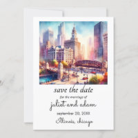 Cool chicago wedding skyline save the date