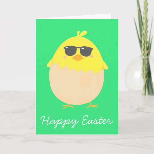 Cool Chick funky Easter yellow chick Holiday Card (Front)