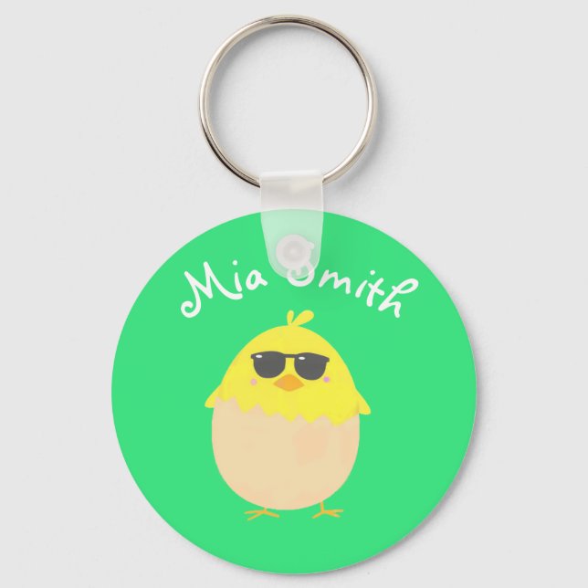 Cool Chick funky Easter yellow chick Key Ring (Front)