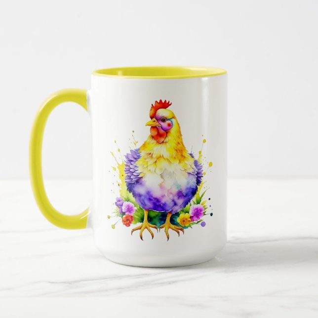 Cool Chick Power | Cute Watercolor Chicken Art Mug (Left)