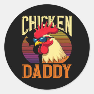 Cool Chicken Daddy Rooster Retro Sungles Farming D Classic Round Sticker