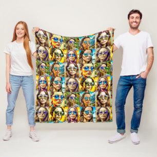 Cool Chicks in Sunglasses AI Art Fleece Blanket