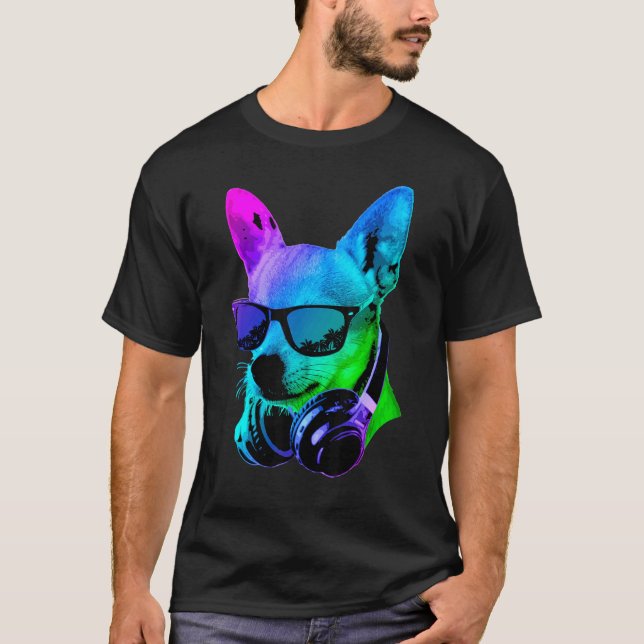Cool Chihuahua With Headphones And Sunglasses T-Shirt (Front)