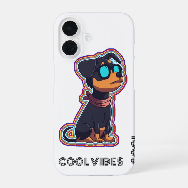 Cool chill colourful vibrant dog in glasses  iPhone 16 case (Back)