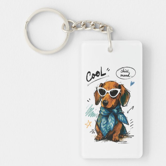 Cool Chill Mood Dachshund with Sunglasses Key Ring (Front)