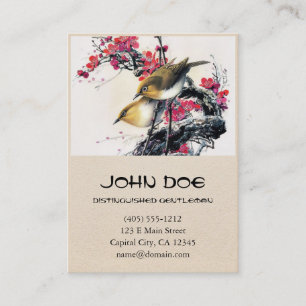 Cool chinese beautiful brown bird red cherry tree business card