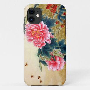Cool chinese classic watercolor pink flower bee iPhone 11 case