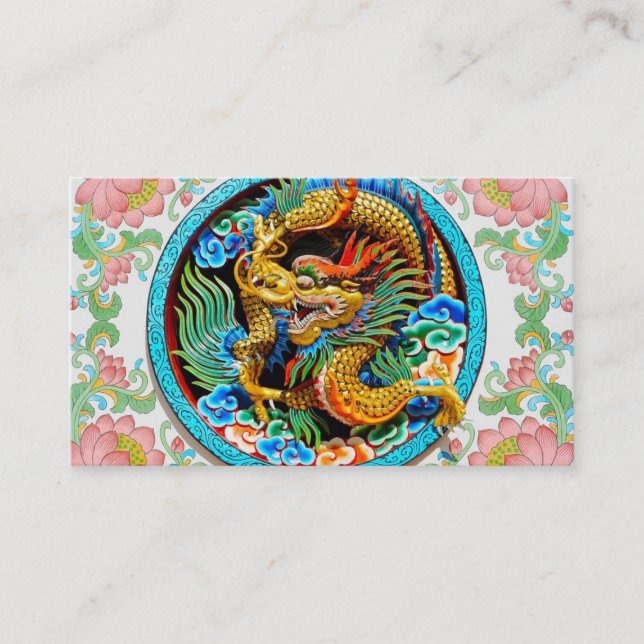 Cool chinese colourful dragon paint lotus flower business card (Front)