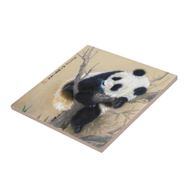 Cool chinese cute sweet fluffy panda bear tree art tile (Side)