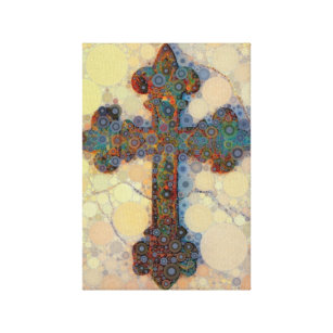 Cool Christian Cross Circle Mosaic Pattern Canvas Print