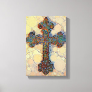 Cool Christian Cross Circle Mosaic Pattern Canvas Print