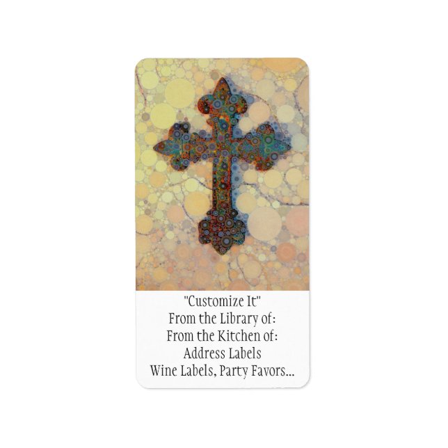 Cool Christian Cross Circle Mosaic Pattern Label (Front)