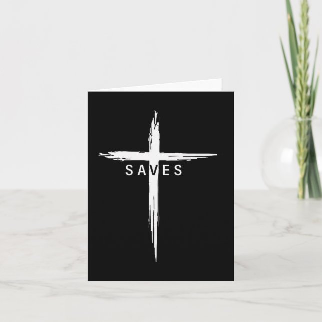 Cool Christian Cross Jesus Saves Men Women Graphic Card (Front)