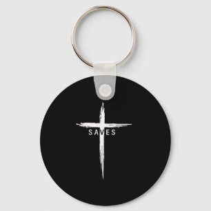 Cool Christian Cross Jesus Saves Men Women Graphic Key Ring