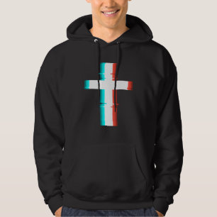 Cool Christian Cross Modern Glitch Effect Hoodie