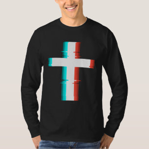 Cool Christian Cross Modern Glitch Effect T-Shirt