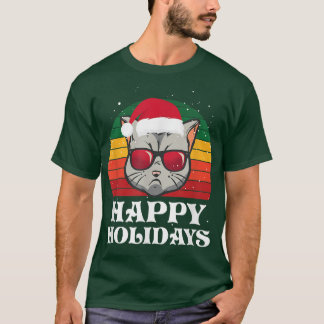 Cool Christmas Cat Happy Holidays  T-Shirt