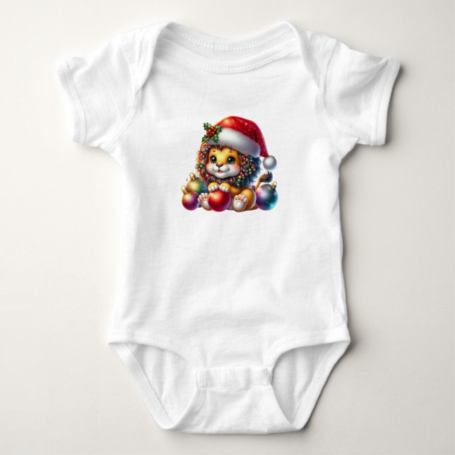 Cool Christmas Lion Baby Bodysuit (Front)