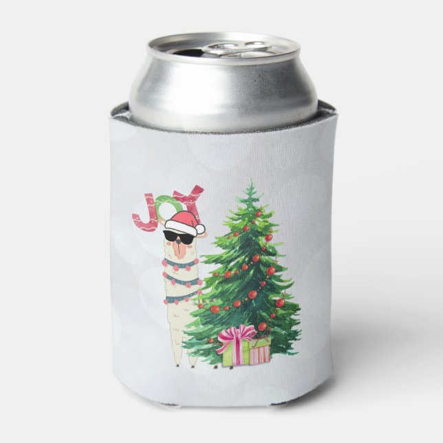 Cool Christmas Llama | Joy Typography Can Cooler (Can Front)
