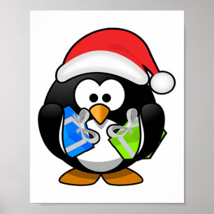 Cool Christmas Outfit Ho Ho Santa Santa Hat Pengui Poster