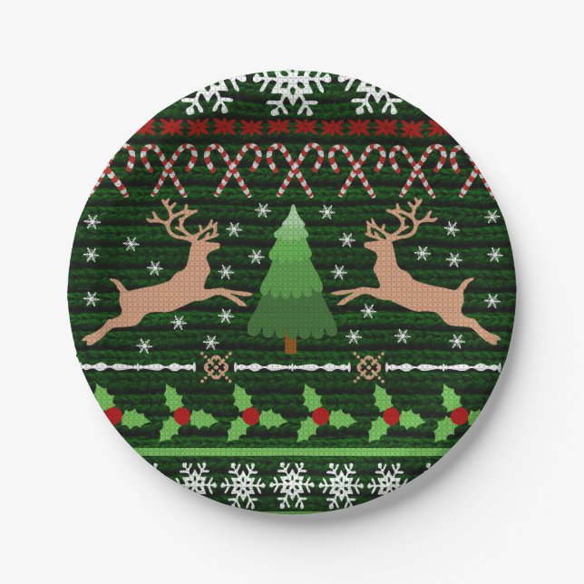 Cool Christmas Sweater Pattern Paper Plate (Front)