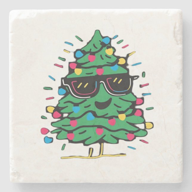 Cool Christmas Tree Classic Stone Coaster (Front)