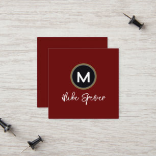 Cool Circle Monogram on dark red square Calling Card