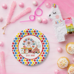 cool circus theme park festival add text paper plate