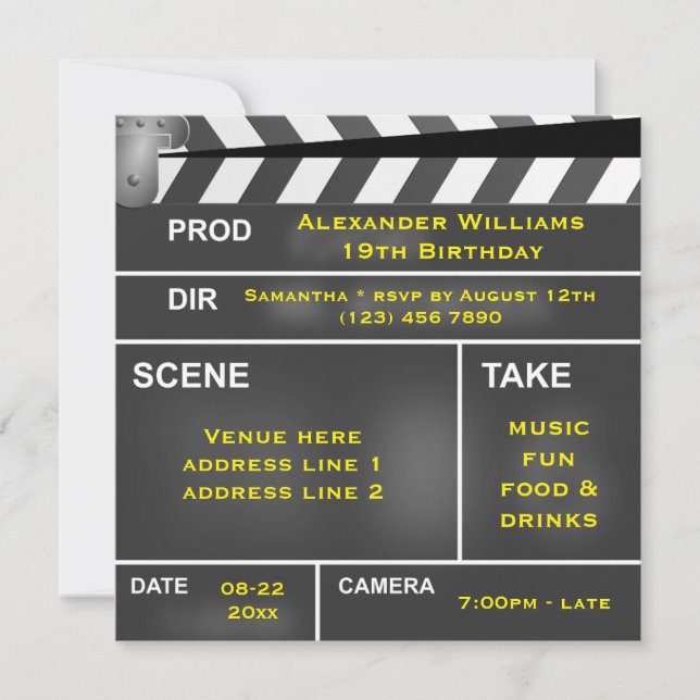 Cool Clapper Board 19th Birthday Invitation (Front)