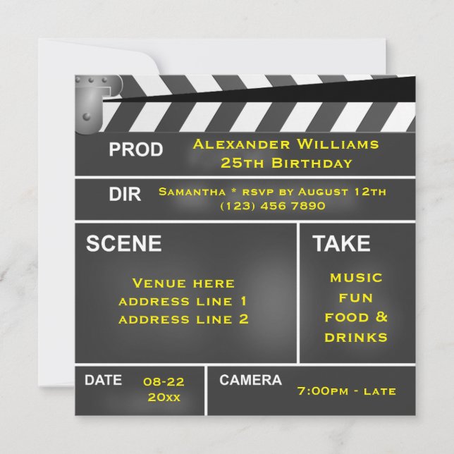 Cool Clapper Board 25th Birthday Invitation (Front)