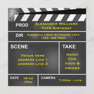 Cool Clapper Board 70th Birthday Invitation